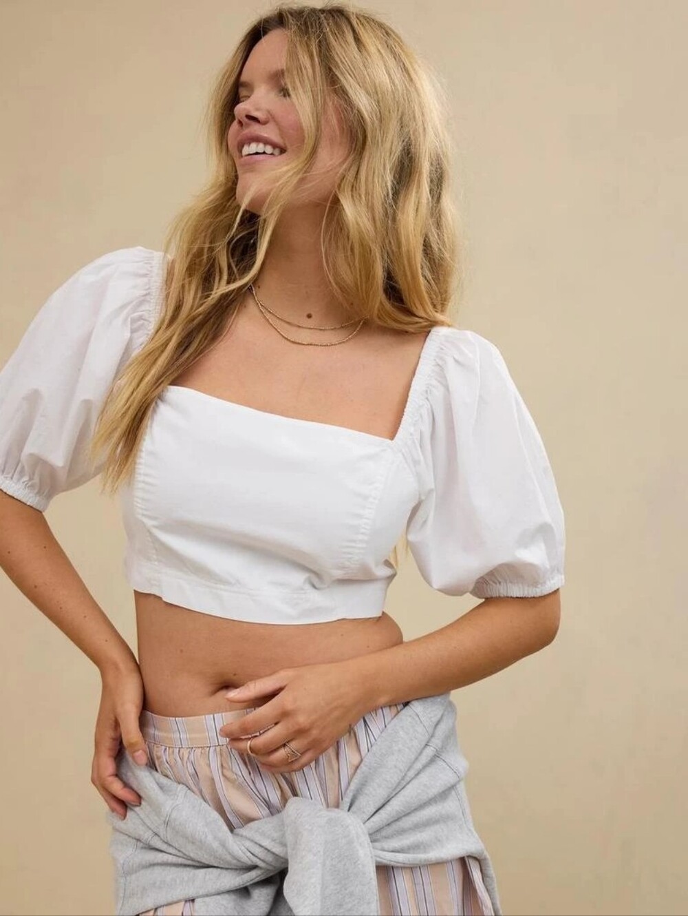 Aerie Puff Sleeve Square Neck Top - White